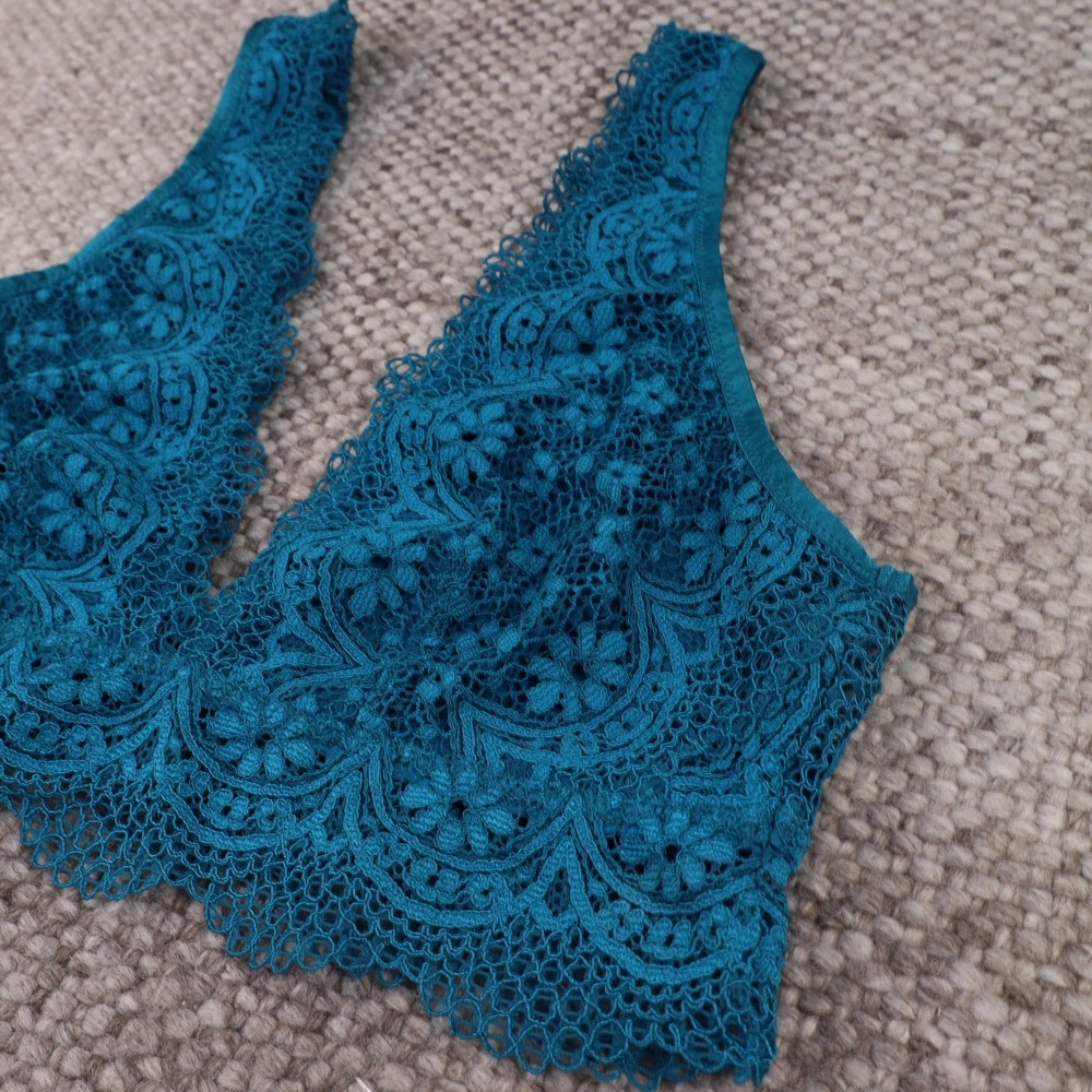 Victoria's Secret Lace Bralette Womens Large Teal Blue Excellent Floral V-Neck